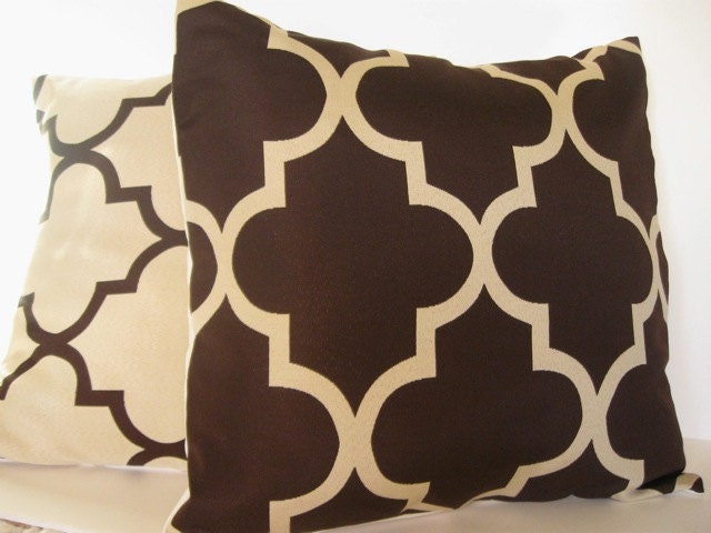 Decorative Designer Pillow Cover- 18 x 18 or Various Sizes- Moroccan Trellis Cream on Chocolate or reverse