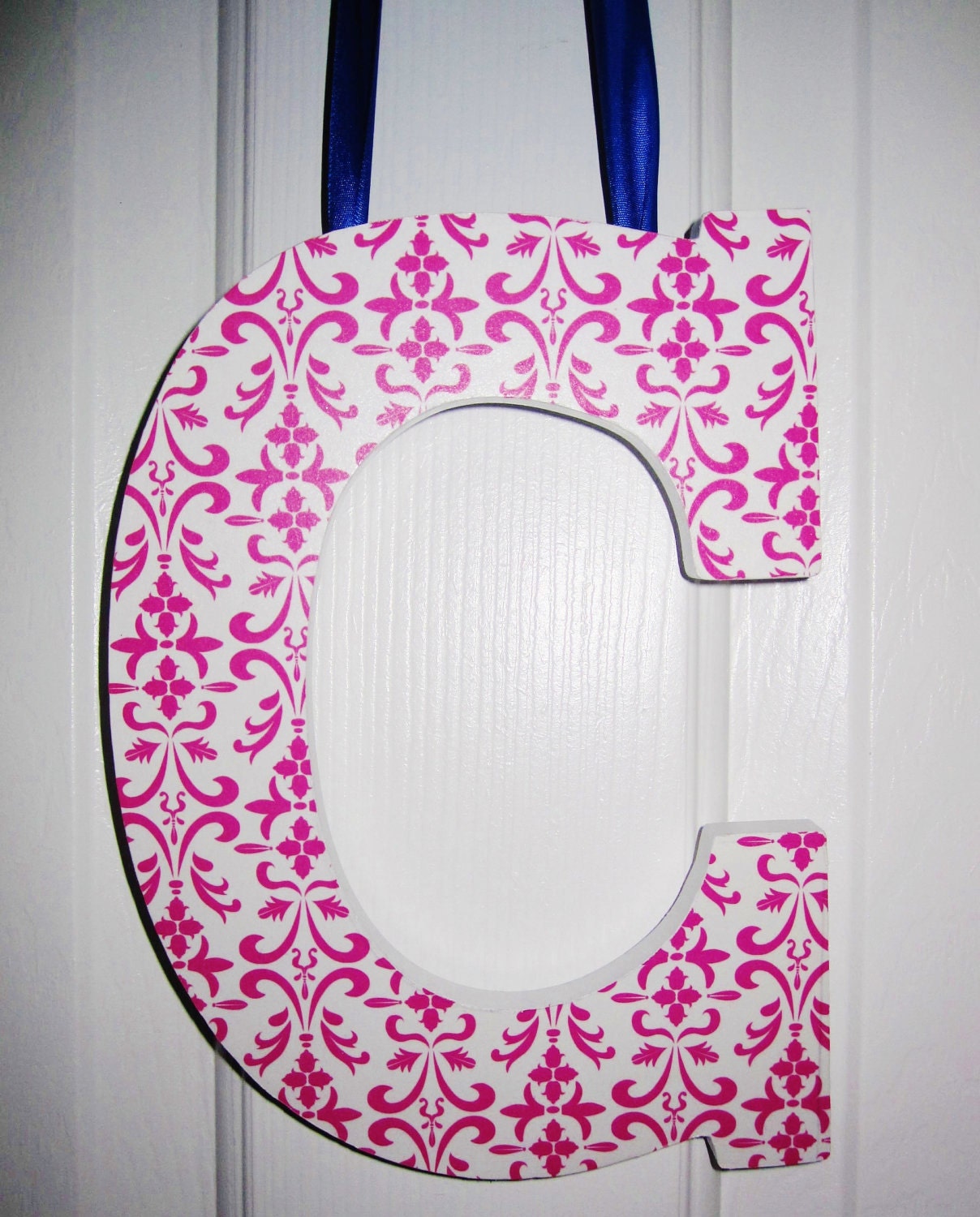 Custom Hanging Wooden Initial (MADE TO ORDER)-Letter-Camo-Name-Wreath-Personalize-Pink-Red-Gold-Kids-Damask-Nursery-Children-Home-Affordable