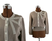 Authentic Vintage Valentino Sweater with Striped Bow, Latte Brown S / M Designer