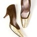 Size 6 N Vintage Joseph LaRose High Heels, Brown Suede / Metallic Gold
