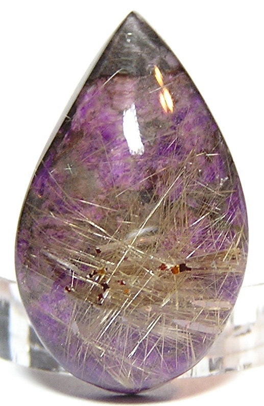 Rutilated Quartz on Sugilite Backer 22 carats 1 inch