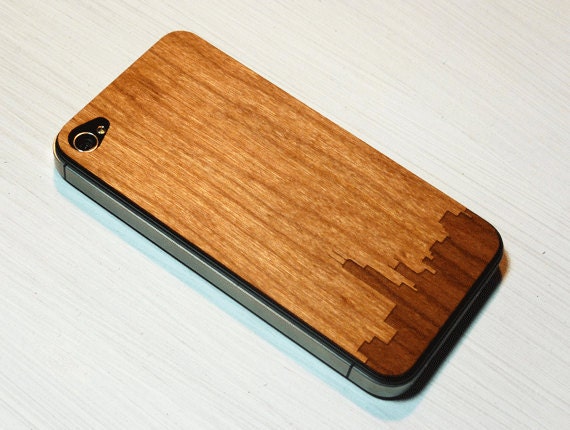 Chicago Skyline Etching on Real Wood iPhone Skin Sticker