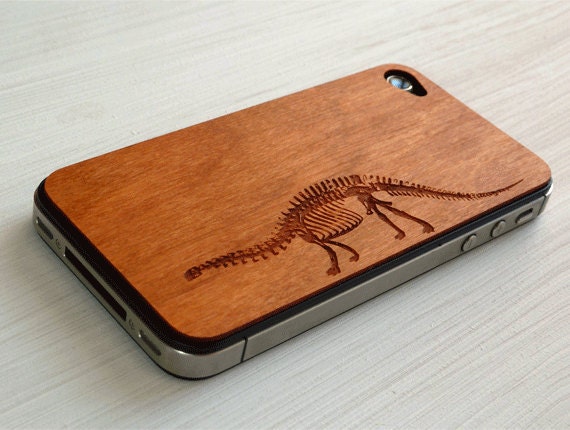 Brontosaurus Etching on Real Wood iPhone Skin Cover