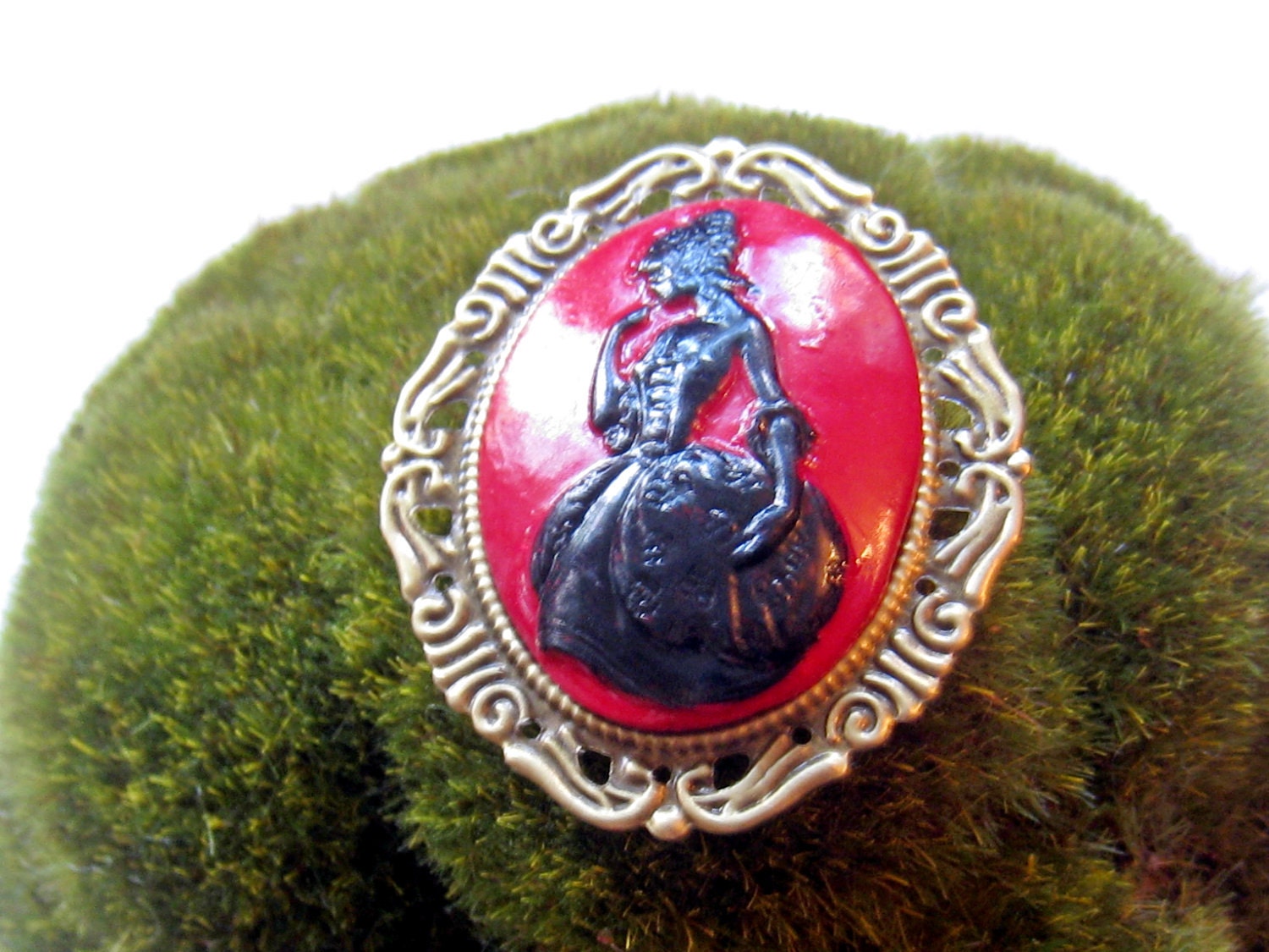 Victorian Girl Cameo Pendant OR Brooch (red and black)