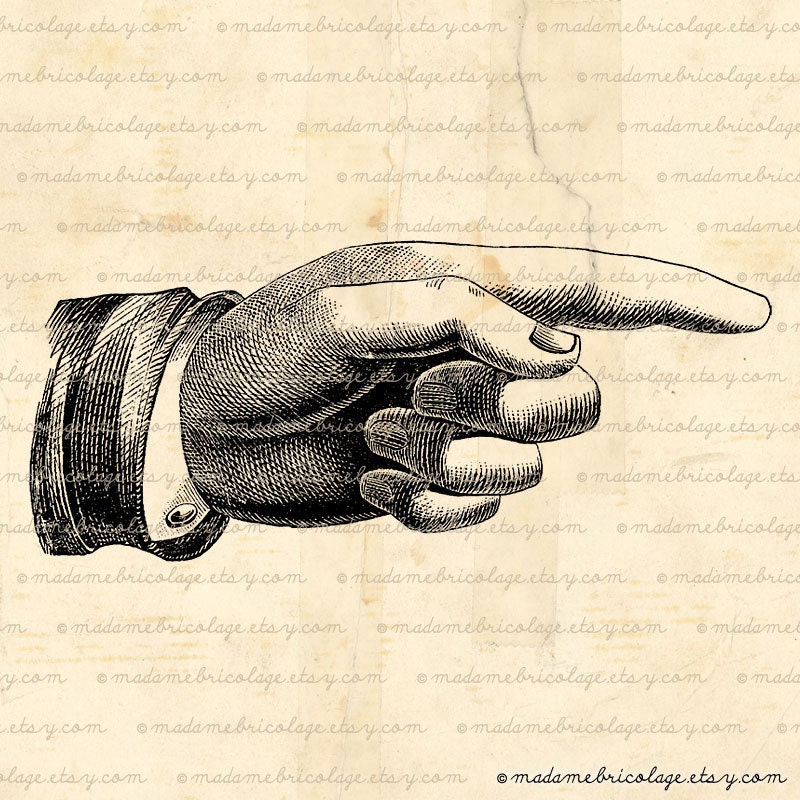 Pointing Hand, Finger, Digital Image Download for Iron on Transfer, Papercrafts, Pillows, T-Shirts, Tote Bags, Burlap, No 00579