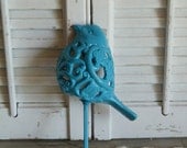 Upcycled /Turquoise /Cottage Apartment Decor/ Iron Bird Wall Hook/ Key Holder Wall hanging Beach Coastal /Shabby and Chic / Wall Decor