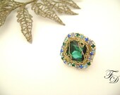 Wire crochet ring,Square cut Emerald Swarovski ring,Ring size 6,mother's day gift