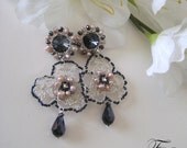 CLEARANCE-Wire crochet earrings,Sterling silver lever back earrings,First Snow Winter earrings, Montana Blue and fresh water Pearls