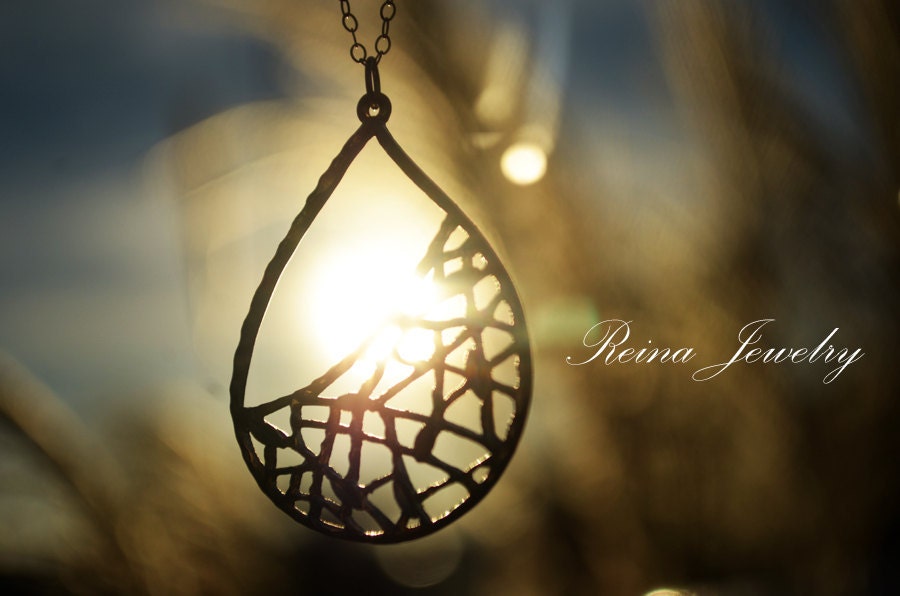 Silver Teardrop Necklace - Statement Necklace - Silver Pendant Necklace