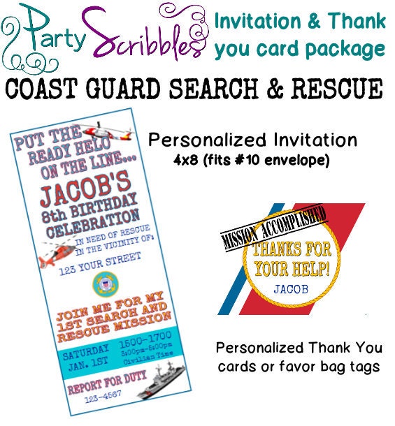 Invitation Plus Thank You Card Set for Coast Guard Search & Rescue Kid's Party Il_170x135