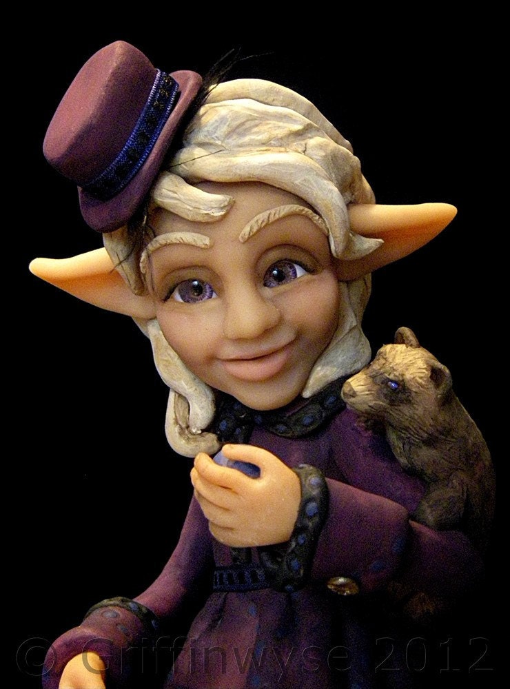 Art Doll, Elf with Pet Ferret - Violet