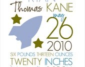 Nursery Print - Birth Stats - Baby Boy Rocket 11x17
