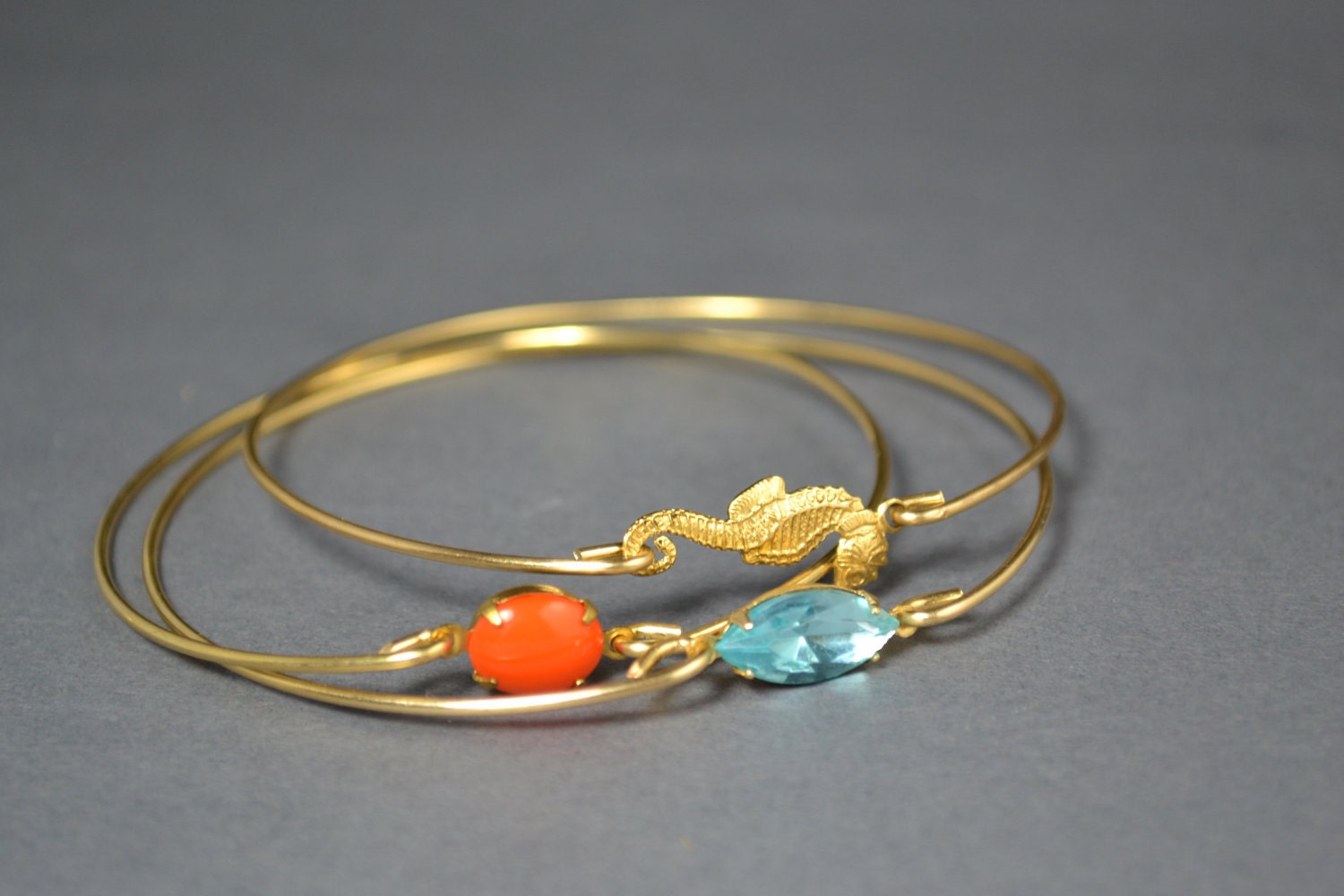 Golden Seahorse bangle bracelet set