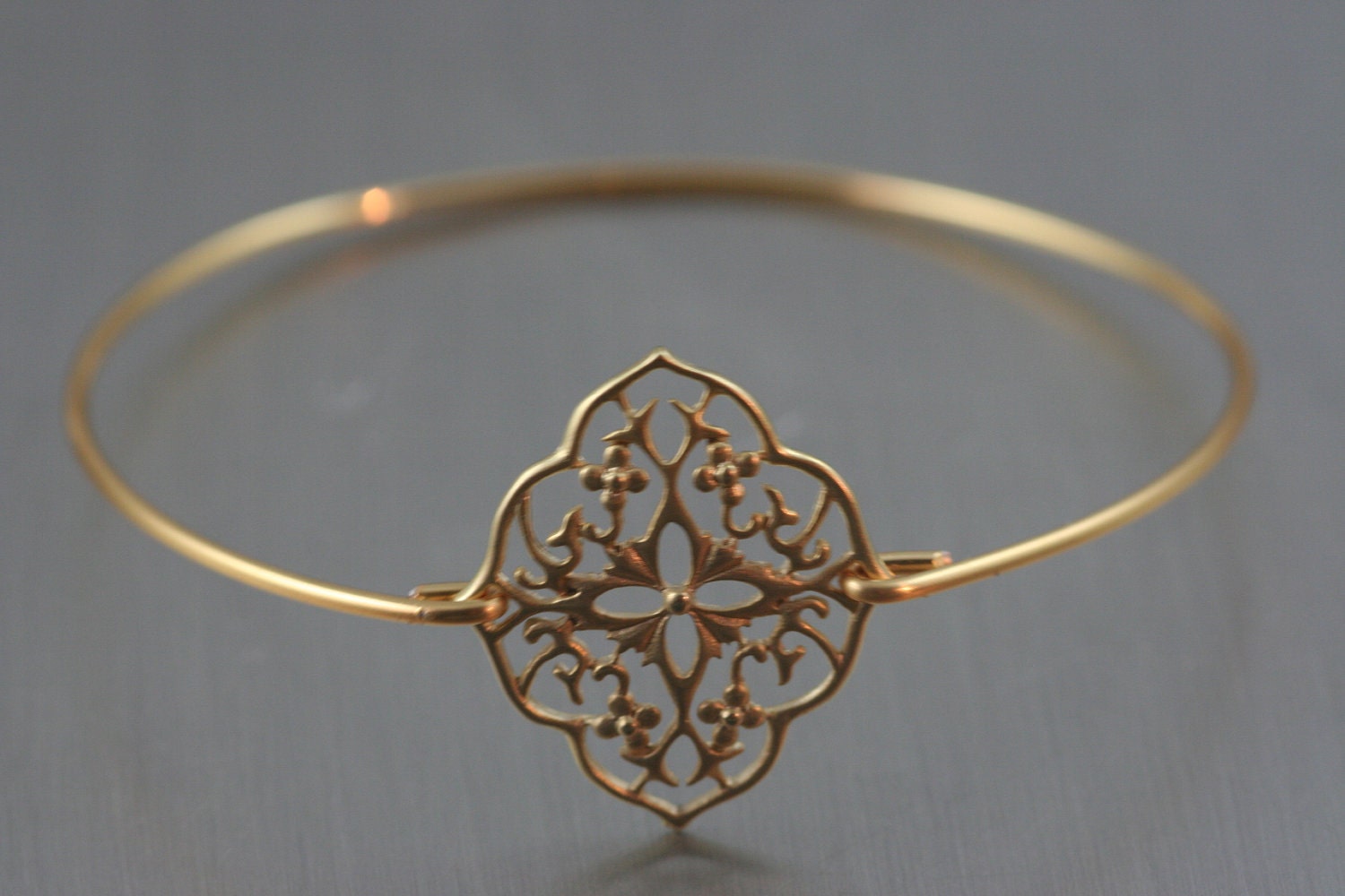 Gold Bangle, Gold Bracelet, Filigree Bracelet, Flower Bracelet,(French love)