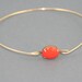 Single stone coral orange vintage glass  gold modern  bangle