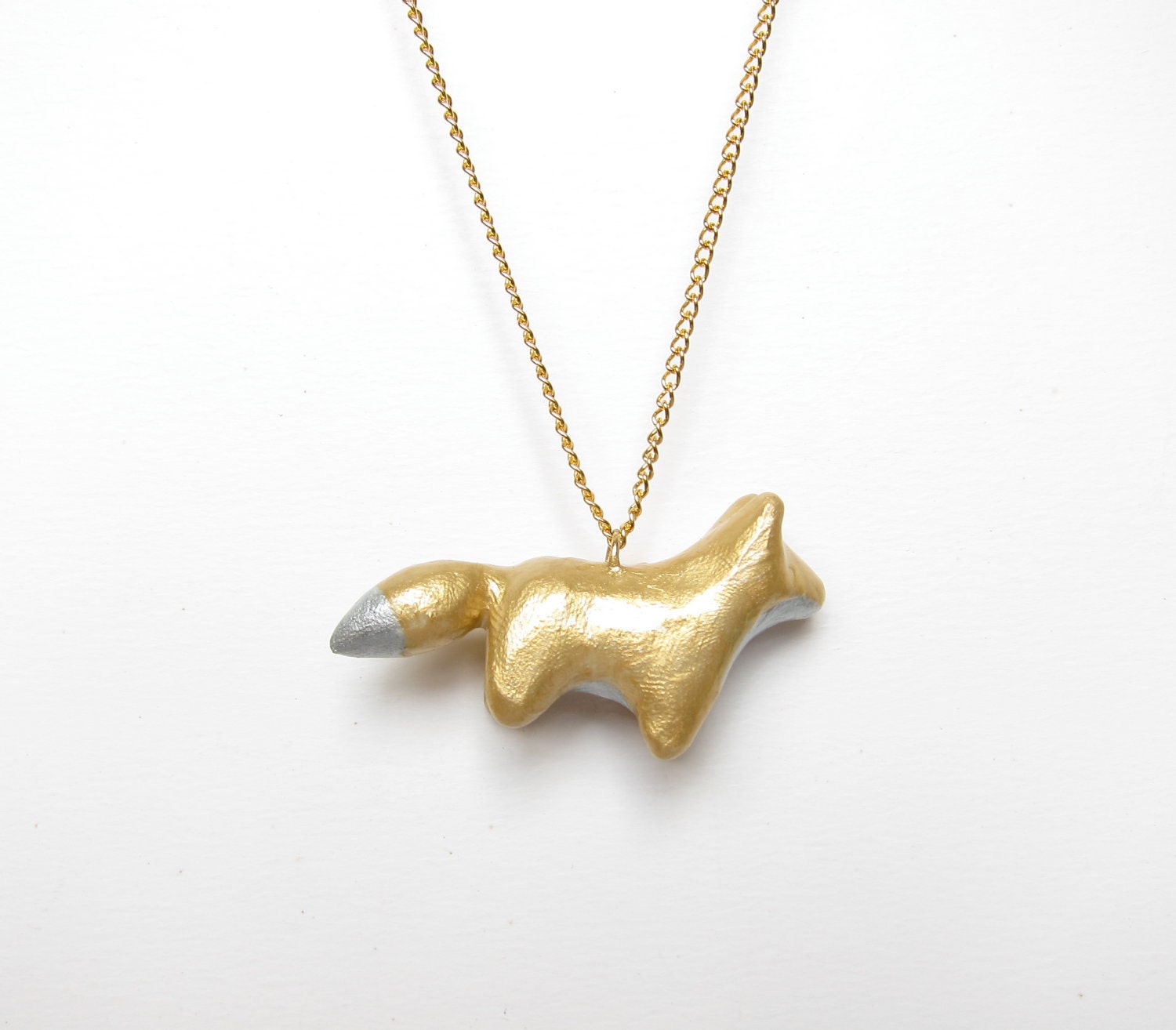 Fox necklace - gold and silver - hand sculpted - pendant - fashion - Christmas gift - sparkly - shiny - two tone - unique - fashion