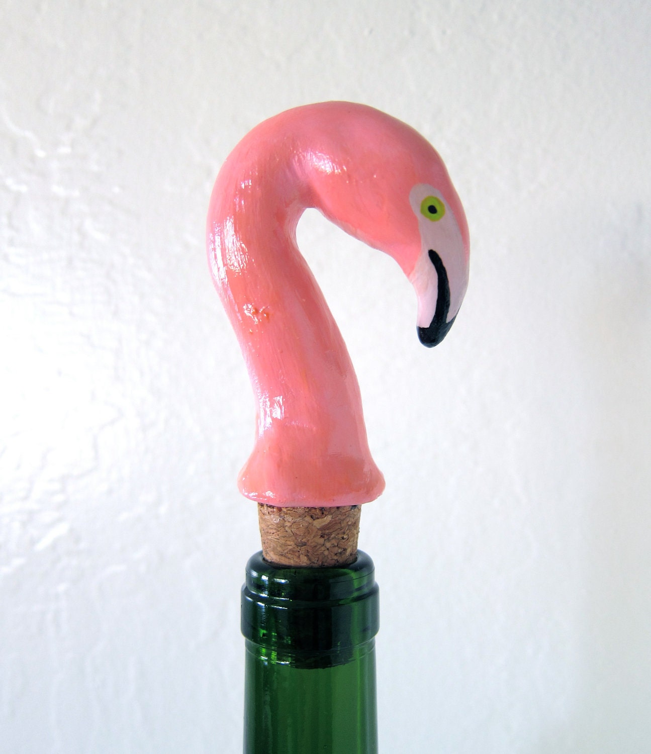 Flamingo wine bottle stopper - pink kitsch retro - hostess gift - handmade one of a kind - Mothers Day gift