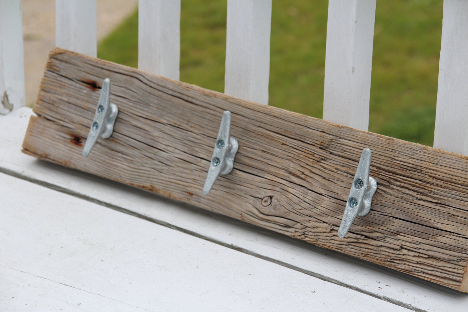 Nautical coat rack with boat cleats, made from reclaimed wood