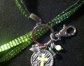 Bling Lanyard/ ID Badge with Beaded Bezel Pendant Customizabel Name Lime with Clip