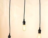 Industrial Hanging 3-pendant Light with Edison bulbs made from relcaimed hardwood floor