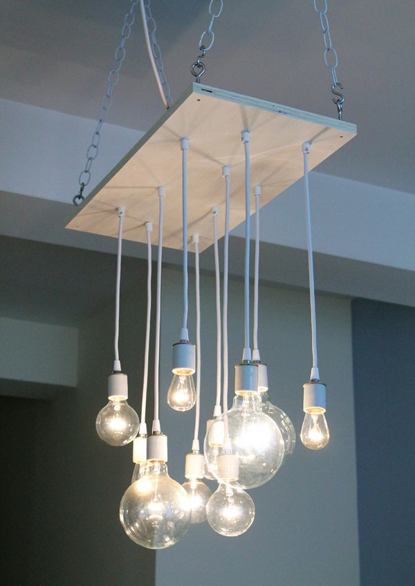 Small Urban Whitewash Chandelier with porcelain sockets