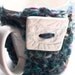 Blue Mug Hug Cosy / Cozy: crocheted from handspun yarn, with handmade ceramic button, OOAK
