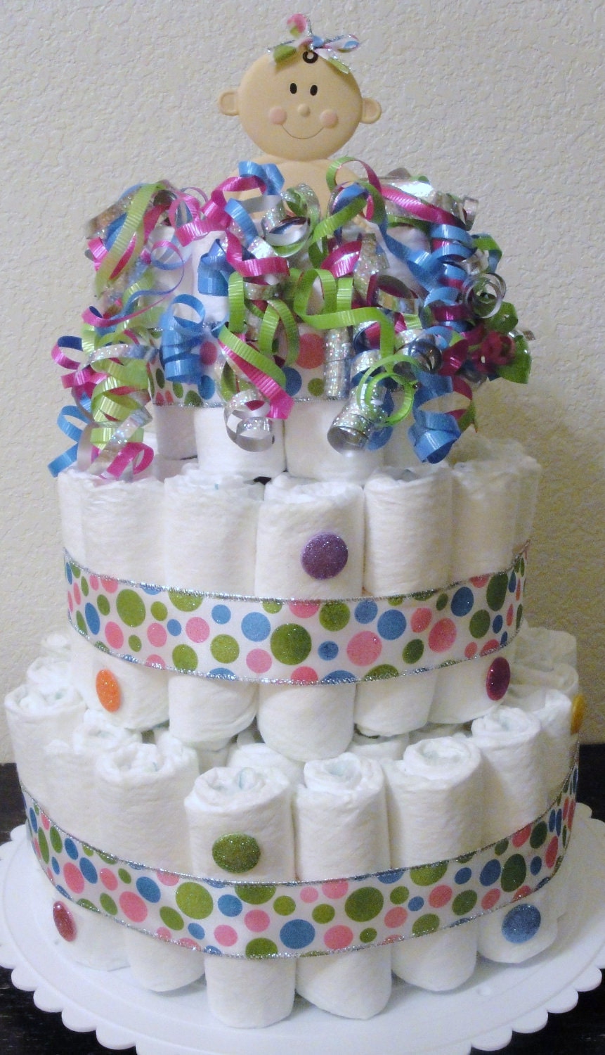 Divine Diaper Cakes- "Baby Girl Polka Dots" ((Unique Baby Shower Gift or centerpiece))