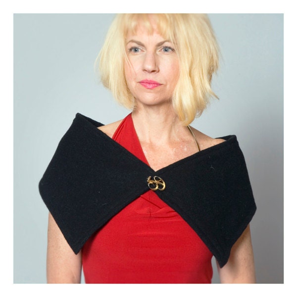 Lethal Black: wool scarf/shoulder wrap, double sided, multi-functional, recycled vintage wool material