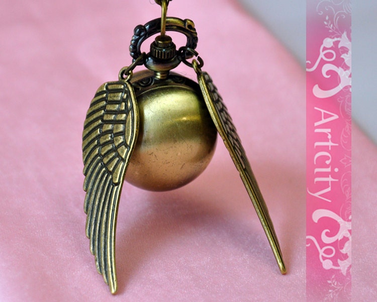 HP Golden Snitch Watch Necklace, with Golden double side wings
