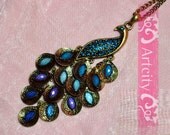 elegant vintage style peacock necklace, Crystals feather