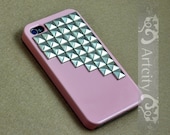 Studded Iphone Case Silver pyramid studs Light Pink Hard Case Cover ----for Apple iPhone 4 Case, iPhone 4s Case, iPhone 4 Hard Case