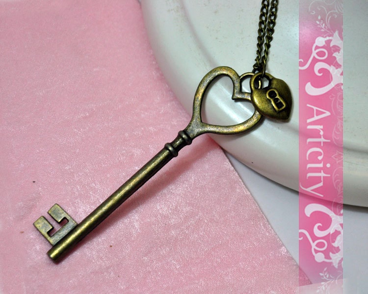 Unique brass Lock and Key Necklace