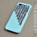 Studded Iphone Case Silver pyramid studs Light Green IPHONE 4/4S Case----for Apple iPhone 4 Case, iPhone 4s Case, iPhone 4 Hard Case