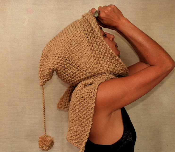 Knit Hood Hooded Scarf Camel Hoodie Scarf Chunky Cowl Scarf Hood Pixie Hat Elf Hoods Wool Scoodie Fall Winter