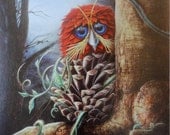GICLÉE of original "ANYHOO", a fine art painting of a pinecone owl by artist Heather J. McKey