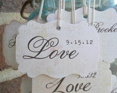 Personalized Wedding Shower Love Favor Tags - Vintage Inspired - Cottage Chic - Set of 12 - Weddings, Escort Cards, Cupcake Toppers, Showers