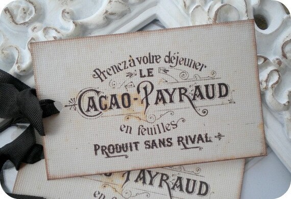 NEW - Vintage Inspired French Chocolate Label Tags - French Cottage Chic - Set of 6 - Weddings, Showers, Favors