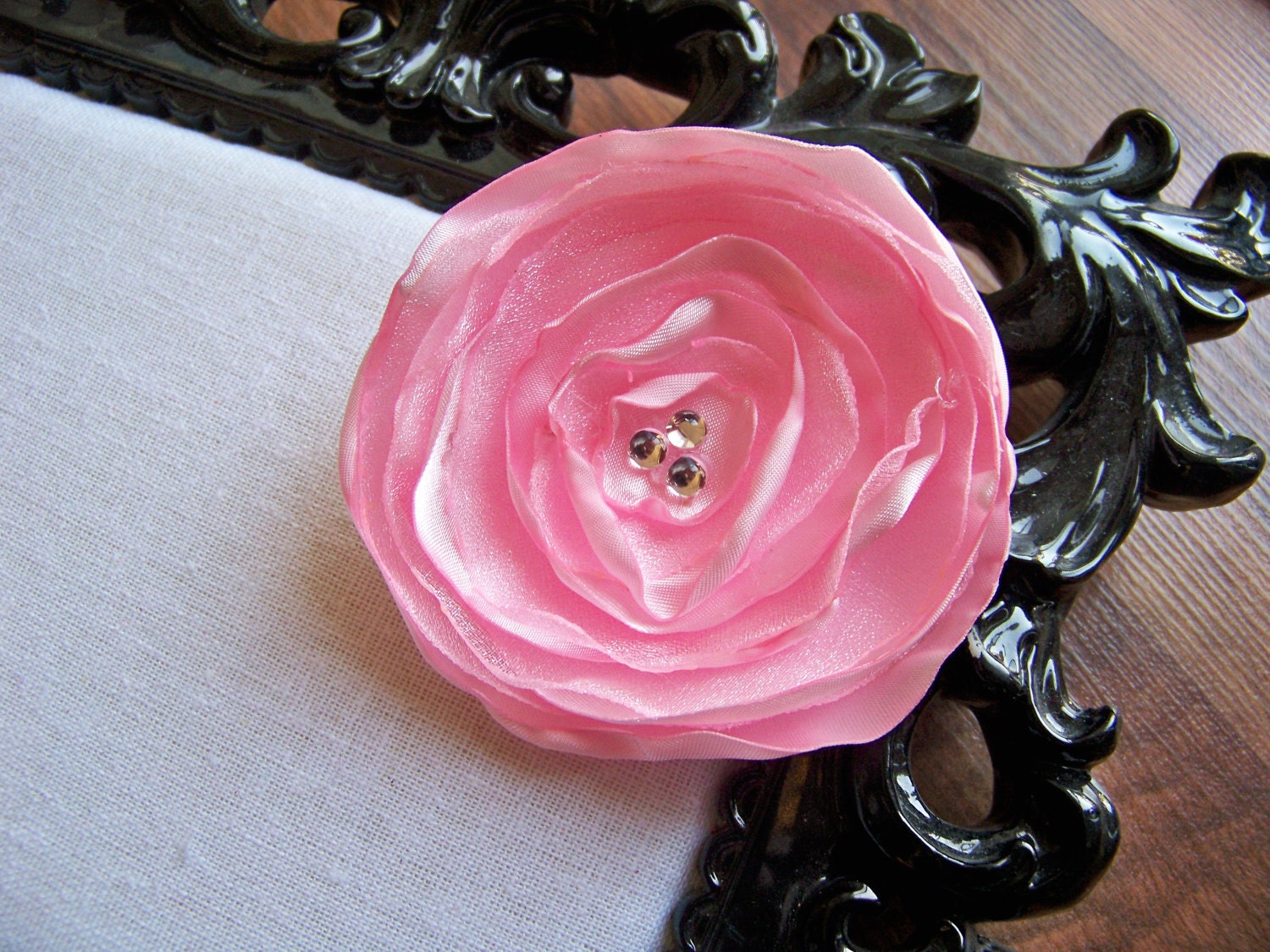 Satin Hand Cut and Cinged Flower with Rhinestones