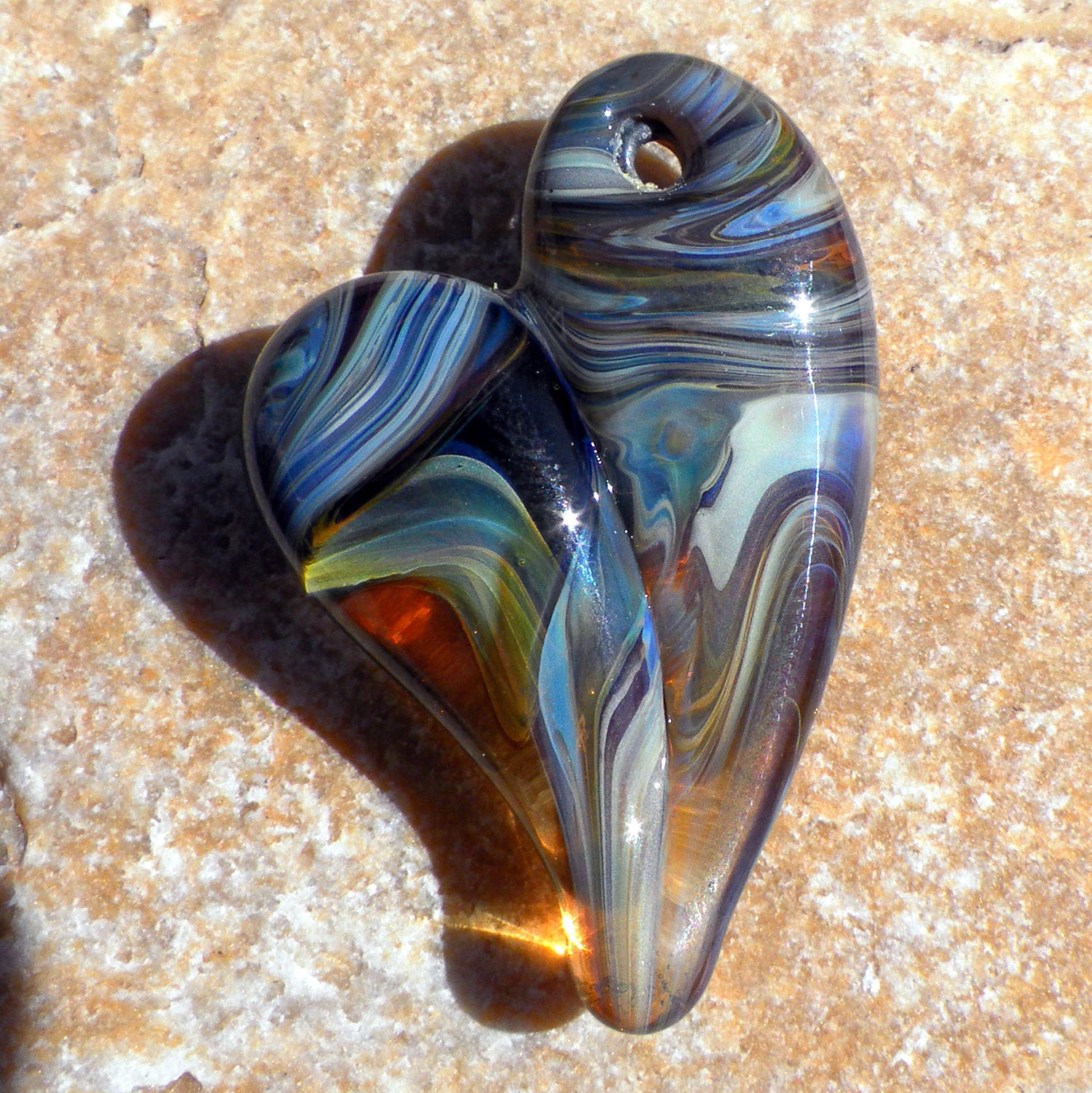 Glass Heart Pendent Blues...
