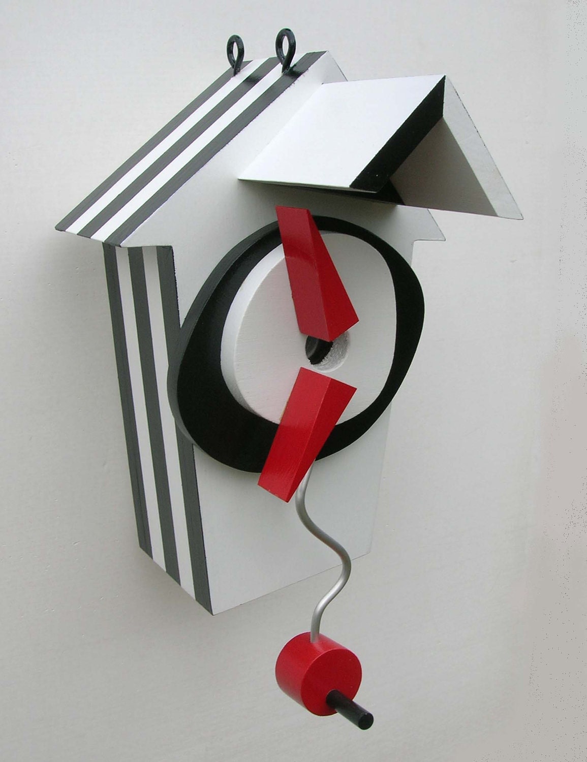 Birdhouse - Modern Whimsical "Clock" Design with Swinging Pendulum Perch