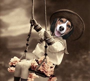 Parker - Vintage Dog 5x7 Print - Anthropomorphic - Altered Photo - Beagle Photo - Collage Art - Funny Animal - Animal Print -  Gift Idea