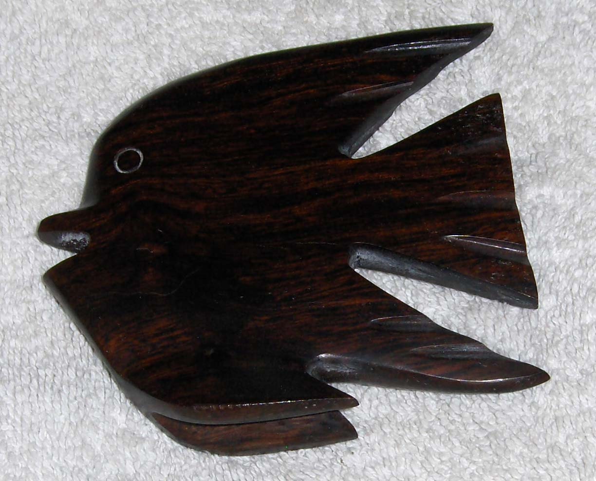 Vintage Wooden Hand Carved Primitive Fish Figurine Brown Finished Angel Fish