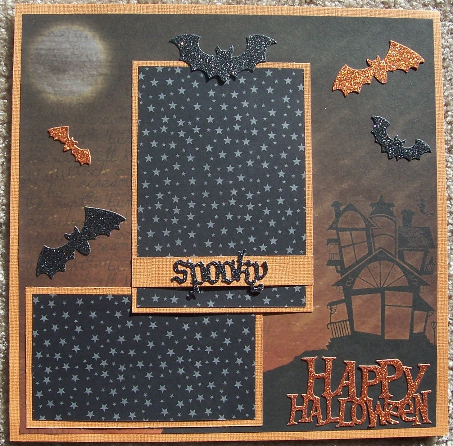 Halloween: Haunted House & Bats 12 x 12" Premade Scrapbook Page