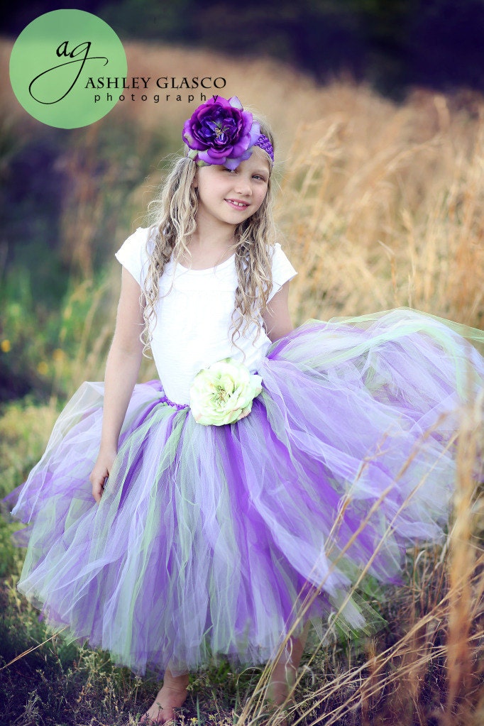 Child Youth Size 5 to 8 Lilac & Margarita Long Tutu Skirt - Wedding - Ballet - Photo Shoot