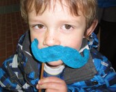 Upcycled Steampunk Felt Handlebar Mustache on a Stick (Turquoise Blue) Absolem Alice in Wonderland, Movember Movement