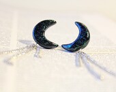 Grunge Midnight Black Crescent Moon Earrings