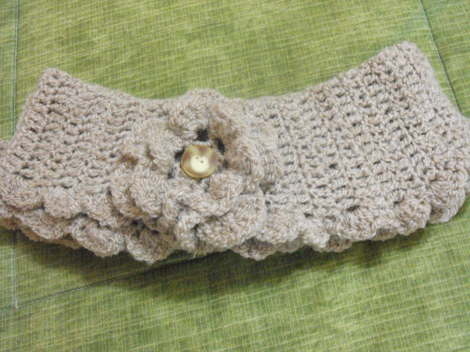 Handmade crochet scarf with crochet flower brooch