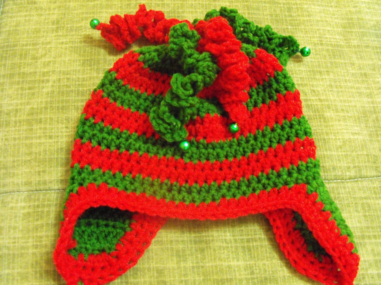 Handmade crochet beanie hat for for baby Christmas themed.