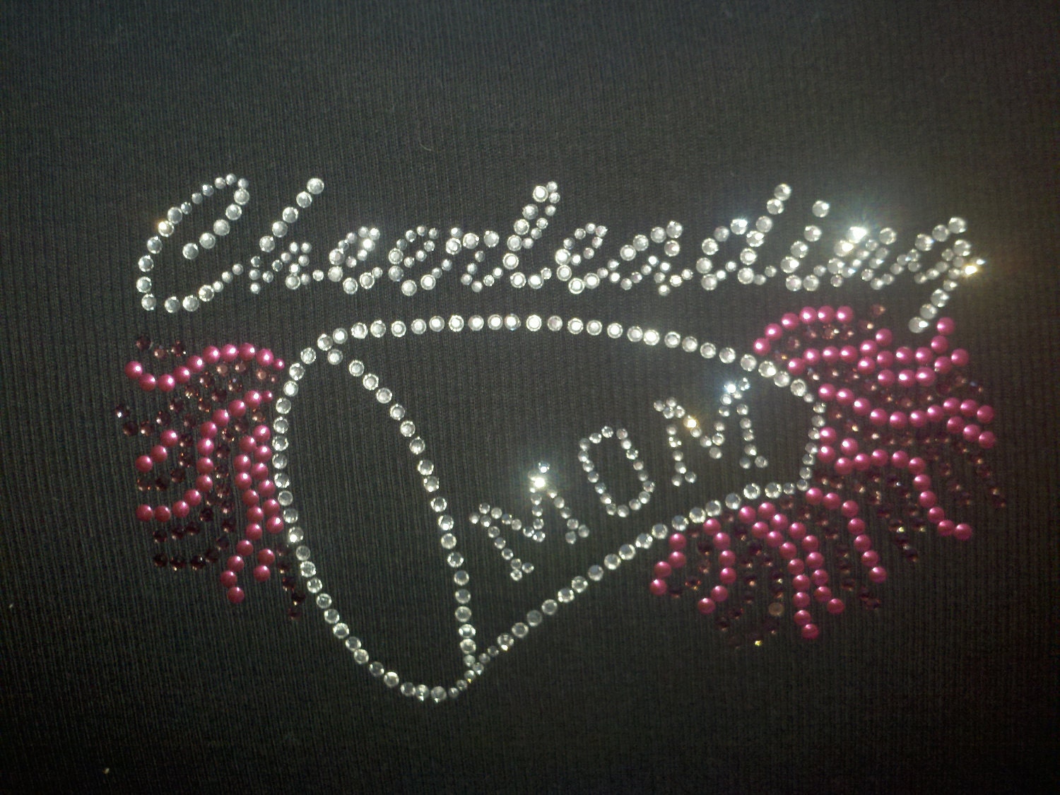 LONG SLEEVE Rhinestone Cheerleading Mom with Megaphone and Pink Pom Poms