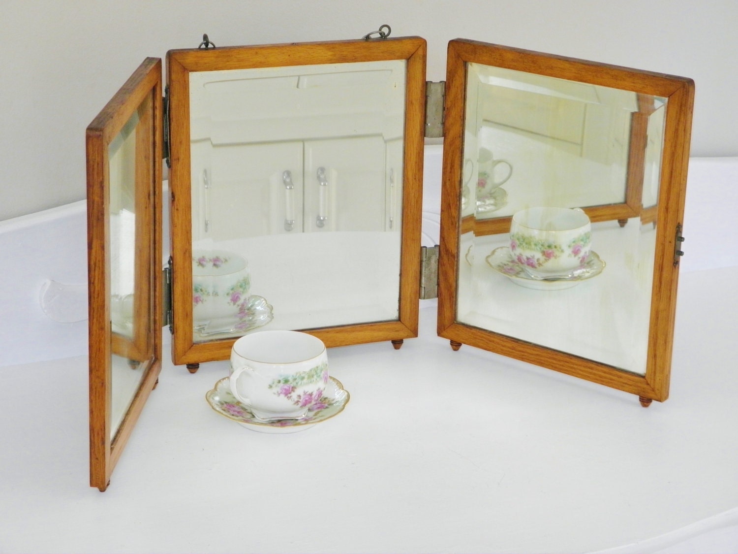 Antique Victorian Three Panel Dresser Mirror 1880s